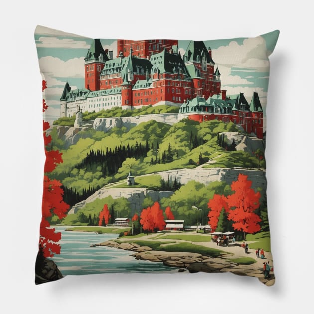 Quebec Canada Vintage Poster Tourism 2 Pillow by TravelersGems