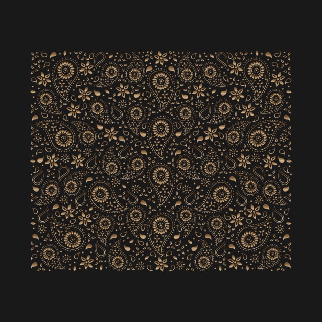 Beautiful Paisley Floral Pattern - Shades of Gold on Black by GDCdesigns