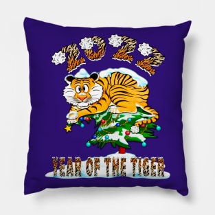 Fat Tiger on Christmas tree / 2022 Year of the tiger Pillow