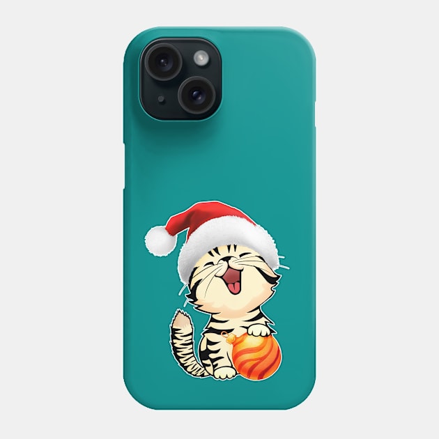 Cute Xmas Kitten Funny Christmas Cat in Santa Hat Phone Case by Green Splash