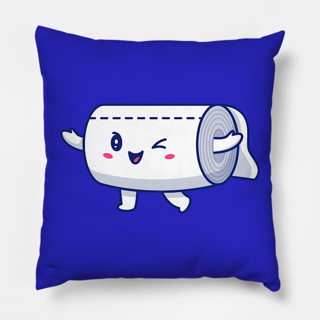 Cute Toilet Tissue Paper Roll Cartoon Pillow by Catalyst Labs