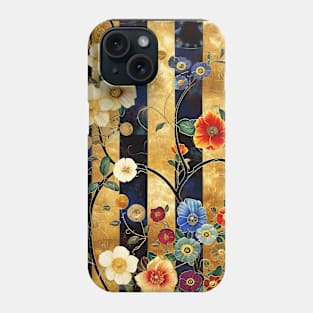 Rambling Flowers on Black and Gold Stripes Phone Case