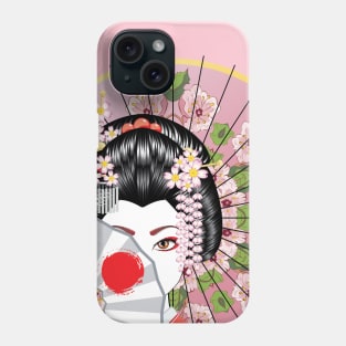 Geisha with floral Fan Phone Case