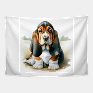 Watercolor Basset Hound Puppies Painting - Cute Puppy Tapestry