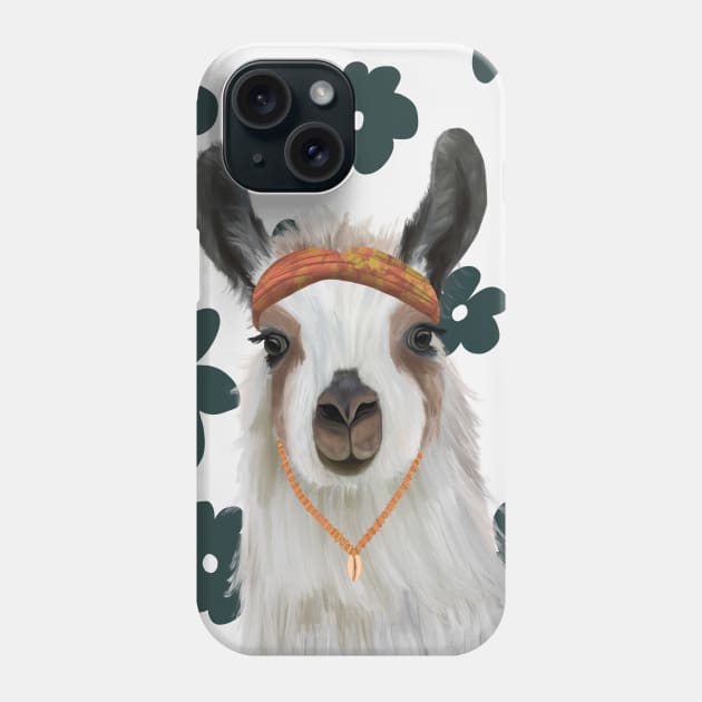 Boho Llama on Retro Flowers Phone Case by Suneldesigns