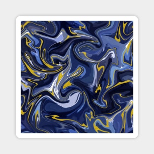 Delft Blue and Gold Silk Marble - Blue and White Liquid Paint Pattern Magnet