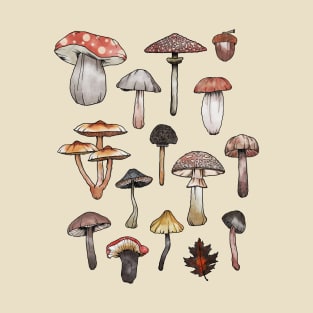 Watercolor Mushrooms Fungi Cottagecore Goblincore T-Shirt