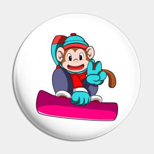 Monkey at Snowboarding with Snowboard Pin