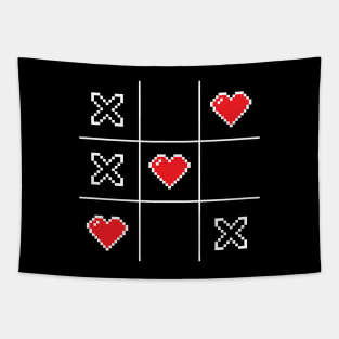 Pixel Hearts Retro Video Game Tic Tac Toe Tapestry