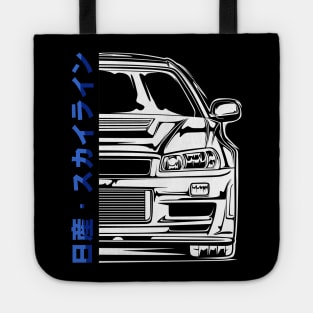 Skyline R34 GTR V Spec Half Front (White Print) Tote