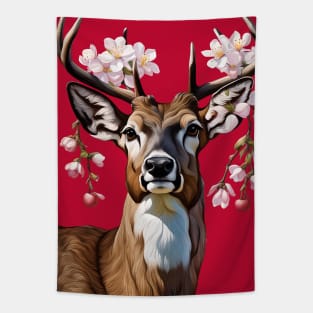 Cute Arkansas Deer With Apple Blossom Tapestry