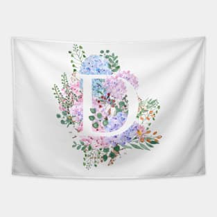 botanical monogram alphabet D hydrangea flowers Tapestry