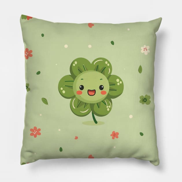 Green leaf clover shamrock in St Patricks day seamless pattern Pillow by MilkyBerry