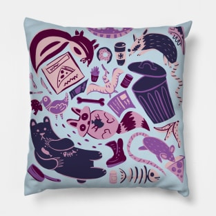 Garbage Animals Eating Junk Food Pattern Pillow