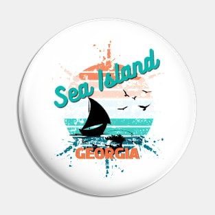 Sea Island Georgia Retro Vintage Exploding Sunset Pin