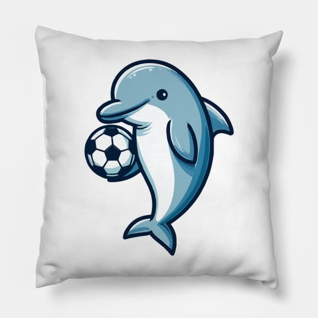 Dolphin Soccer player with Soccer ball Pillow by fikriamrullah