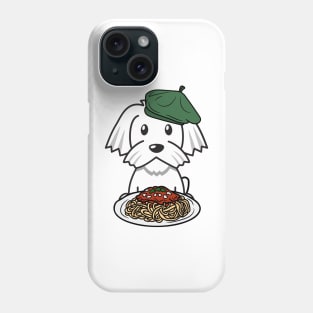 Cute white dog eating spaghetti Phone Case