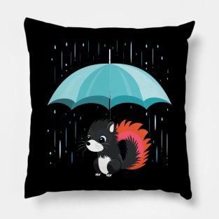 Skunk Rainy Day With Umbrella Pillow