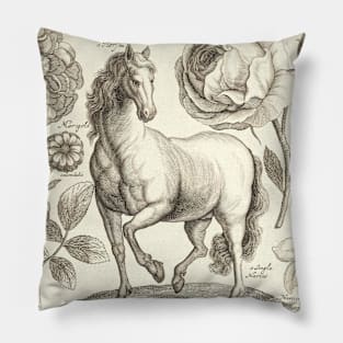 Horse Flower Vintage Illustration Pillow