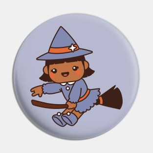 Cute Kawaii Witch Kid Flying on a Broomstick Pin