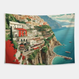 Amalfi Coast Italy Vintage Tourism Travel Poster Tapestry