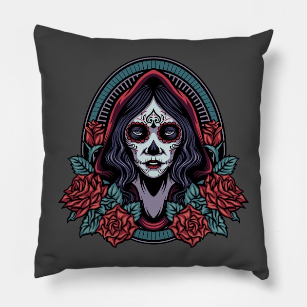 dia de los muertos woman Pillow by The Reluctant Pepper