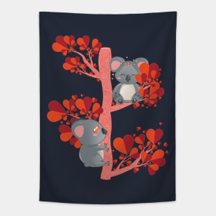 Couple of koalas with hearts tree Tapestry