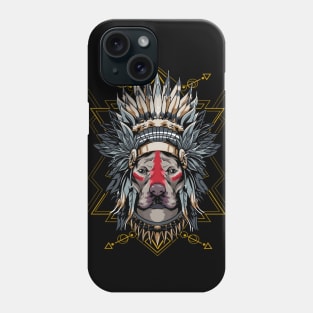 Chieftain Pitbull Dog Indian Headdress Warrior Phone Case