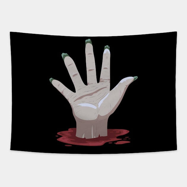 Hand stretches from the grave to the High Five Tapestry by rueckemashirt