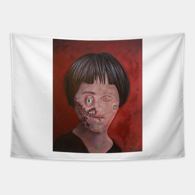 Super Mutant Wet Dream Lizard people extreme blood bath fun house Tapestry by Tiger Picasso