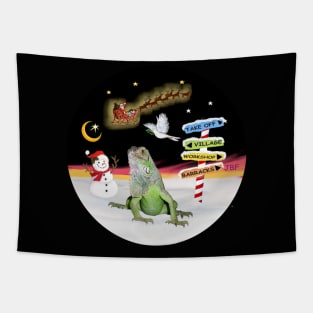 "Christmas SIgns" with an Iguana Watching Santa Take Off Tapestry