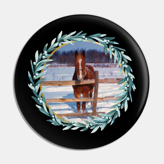 Horse Photo in Christmas Wreath Pin by The Golden Palomino