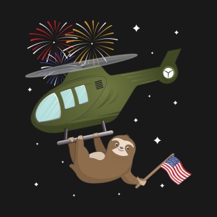 Cute baby sloth rides helicopter T-Shirt