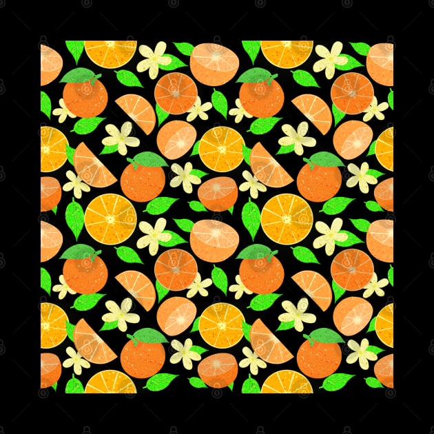 Orange fruit pattern - black background by Juliana Costa