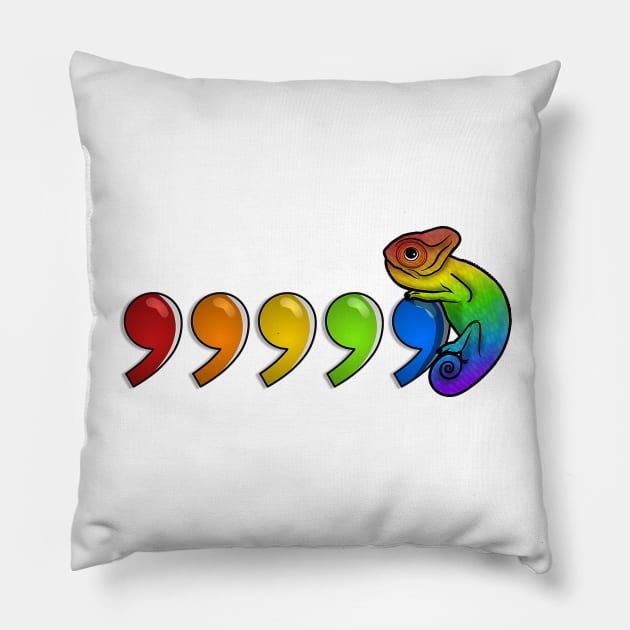 Comma Chameleon - rainbow Pillow by Bowl of Surreal