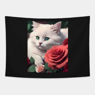 Cat with Roses - Modern Digital Art Tapestry