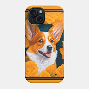 Dogs, corgi and flowers, dog, style vector (yellow version corgi) Phone Case