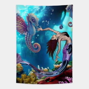 Wonderful mermaid with seahorses Tapestry