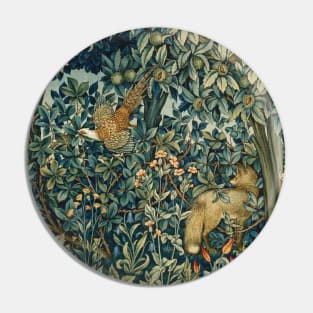 Greenery Forest Animals - Pheasant and Fox Blue Green Floral Pin