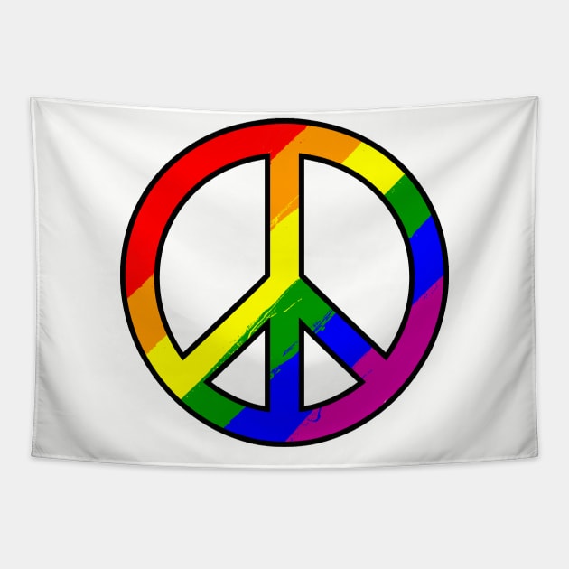Rainbow Peace Sign LGBTQ Pride Flag Tapestry by TextTees