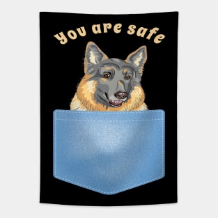 You are safe, dog in the pocket Tapestry