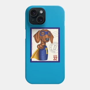 Superhero Doxie in cute blue suit with yellow accessories Phone Case