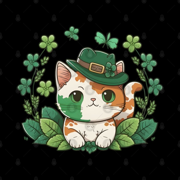 Kawaii Cat Leprechaun Funny Cat Lover Shamrock St Patrick's Day by Ai Wanderer