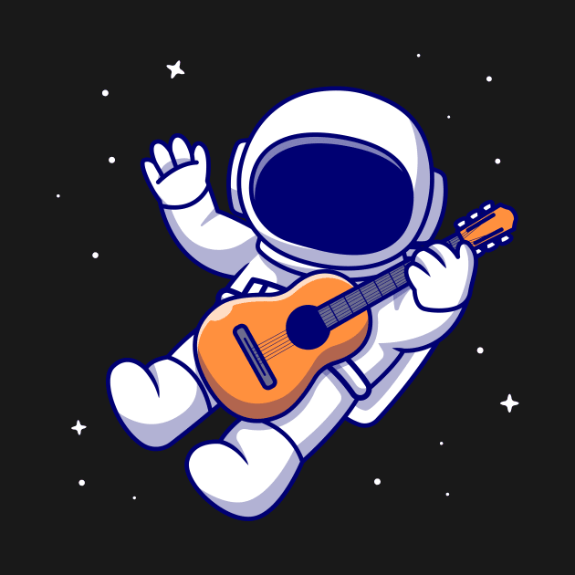 Cute Astronaut Playing Guitar In Space Cartoon by Catalyst Labs