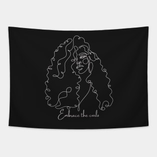 Embrace the Curls Line Drawing - white Tapestry