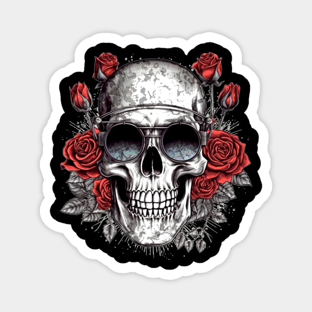 Cool Hipster Skull with Glasses and Roses Magnet by Unelmoija