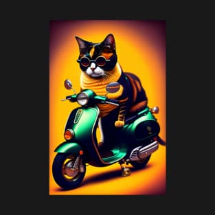 Funny cute cat drive motorcyrcle graphic design artwork T-Shirt