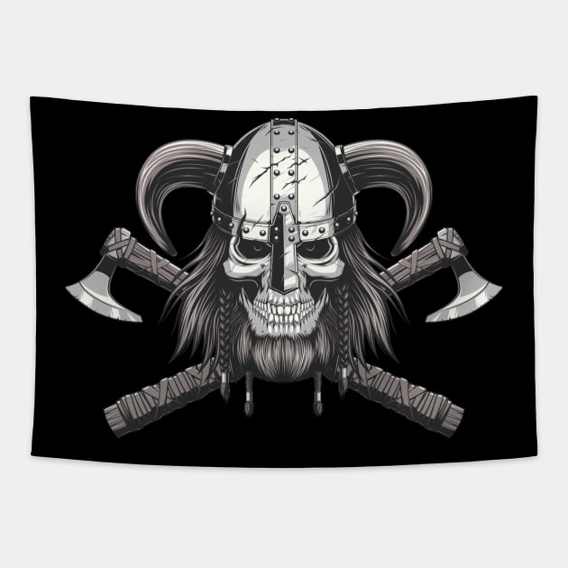 Viking Skull in Helmet and Crossed Axes Graphic Tapestry by extrinsiceye