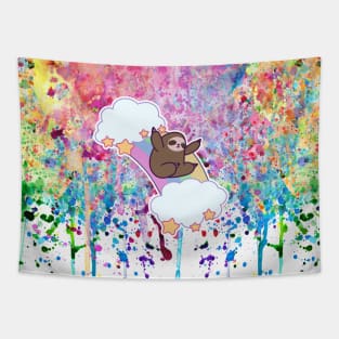 Rainbow Cloud Sloth - Paint Drip Tapestry