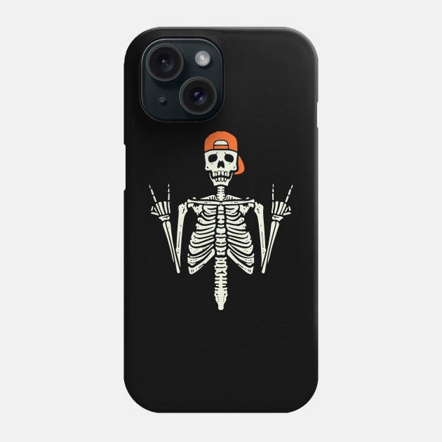 Rocker Skeleton Cap Skater Halloween Hand Rock Men Boys Phone Case by Rene	Malitzki1a